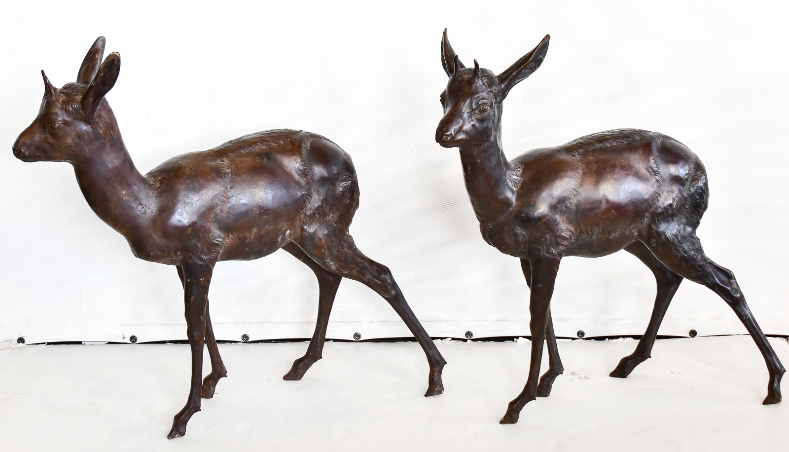 BRONZE PAIR OF HORNED ROE DEER