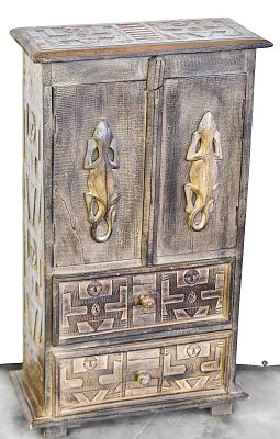 HAND-CARVED TEAK CABINET, INDONESIA. A hand-carved teakwood cabinet with traditional Indonesian 
