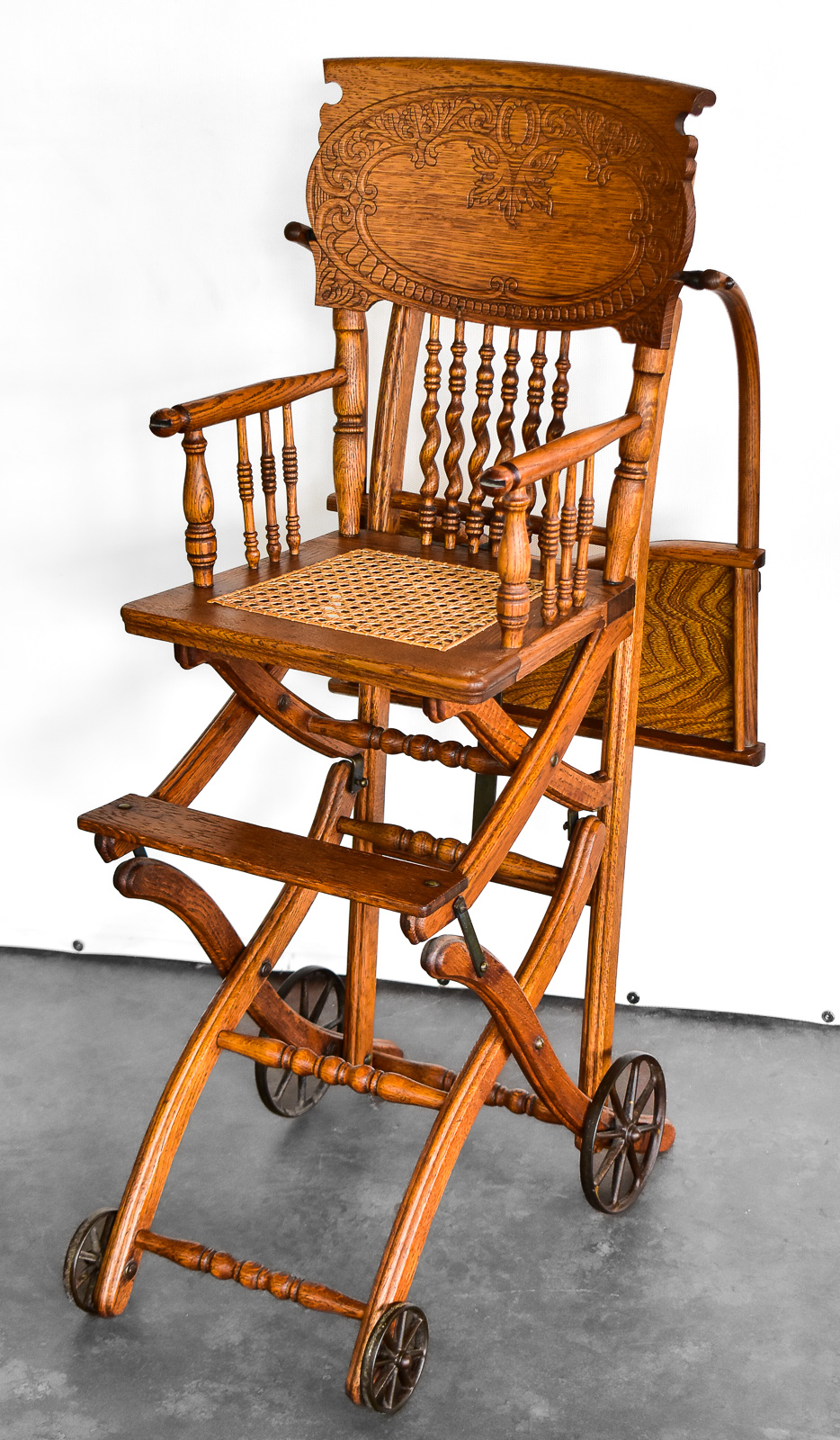 PRESSED-BACK OAK HIGH CHAIR STROLLER