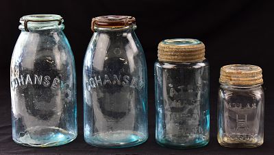 GLASS FRUIT JAR ASSORTMENT: COHANSEY, ATLAS, HAZEL-ATLAS. This assortment comes with four glass 