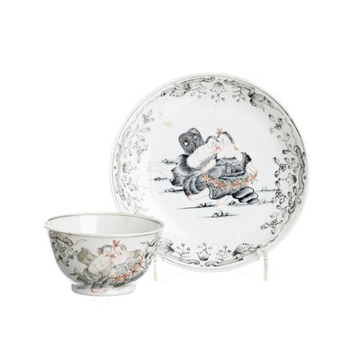 Chinese porcelain 'mythological scene' cup and saucer, Qianlong. China, Qianlong, export 
