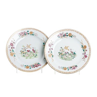 Pair of Chinese porcelain 'duck and pheasant' plates, Qianlong. China, Qianlong, export 