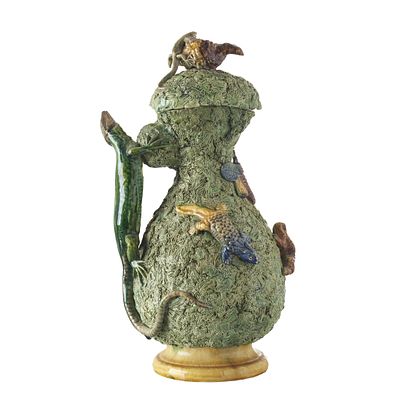 Jarro 'musgo' em faiança de Manuel Mafra. Portugal, séc.XIX/XX, em faiança das Caldas da Rainha 