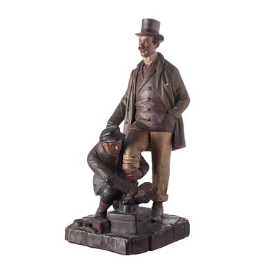 BERNARD BLOCH, c.1900 - Engraxador. Alemanha, c.1900, escultura em terracota policromada 