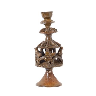 ROSA RAMALHO (1888-1977) - Castiçal 'pombal'. Portugal, séc.XX, escultura em barro popular 