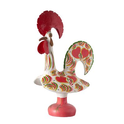 Galo de Barcelos. Portugal, c.1940, escultura em barro pintado, decoração polícroma sobre fundo 