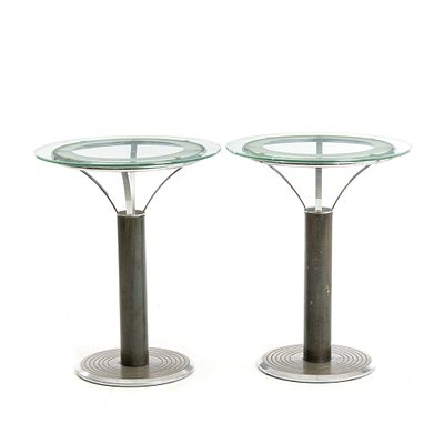 ITALIAN WORK, c.1940 - Pair of coffee tables. Italy, c.1940, chromed metal and black ebonized 