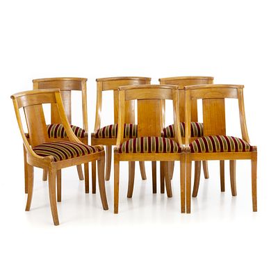 PIERRE LARDIN (1902-1982) - Six 'Gondole' chairs. France, c.1940, sycomore, striped velvet 