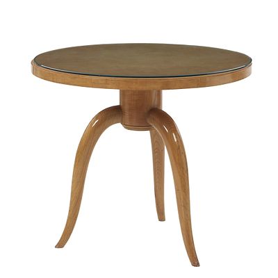 FRENCH WORK (c. 1930) - Art Deco side table. France, c. 1930, in sycamore, round top with glass 
