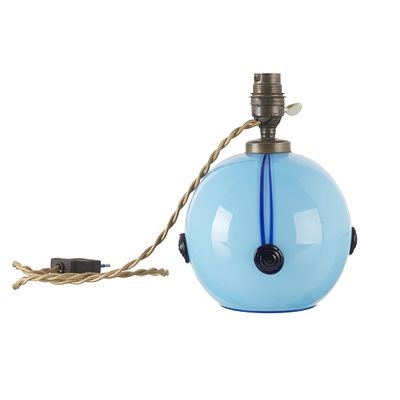 BOHEMIA, c.1920 - Table lamp in glass. Czechoslovakia, c.1920, in blue opaline glass, decoration 