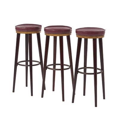 PORTUGUESE WORK, c.1930-40 - Three bar stools. Portugal, c.1930-40, beech and mahogany structure 