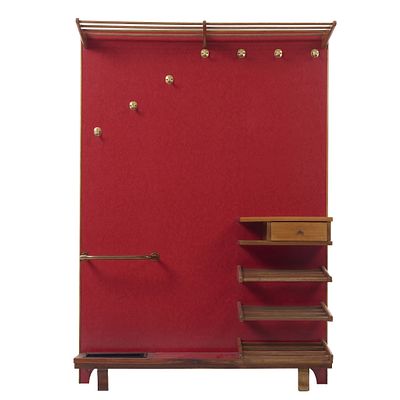 PORTUGUESE WORK, c.1950 - Modernist umbrella / coat stand. Portugal, c. 1950, in mahogany, front 