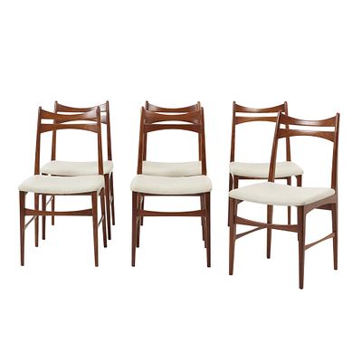 ITALIAN WORK (c. 1960) - Six dining chairs. Italy, c. 1960, beech structure, backrest with two 