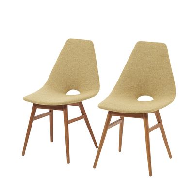 JUDIT BURI&Aacute;N (b. 1935) - Set of two 'Erika' chairs. Hungary, c. 1950, oak frame, upholstered in 