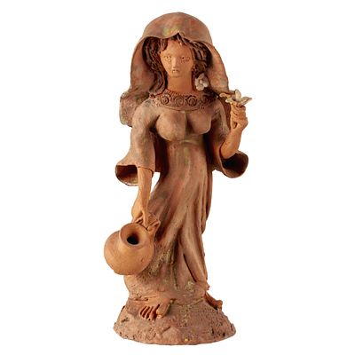 JOS&Eacute; FRANCO (1920-2009) - Woman with pitcher. Unglazed, partially painted clay. Signed on the 