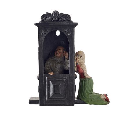 Sculptural group ‘confessional’ in faience from Caldas da Rainha. Portugal, 20th century 