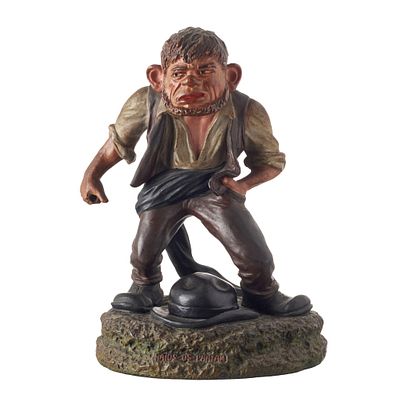 ‘Z&eacute; Povinho’ inkwell in faience from Caldas da Rainha. Portugal, 19th c., unglazed faience 