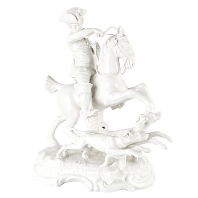'Nymphenburg hunt' sculpture in porcelain. Germany, 20th century, in porcelain, monochrome white 