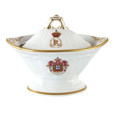 VISTA ALEGRE - Dom Lu&iacute;s mustard pot, Collectors' Club 1991. Vista Alegre porcelain, gilt and 
