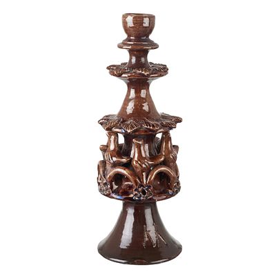 ROSA RAMALHO (1888-1984) - 'Pombal' Candlestick. Glazed clay folk sculpture, signed RR. Signs of 
