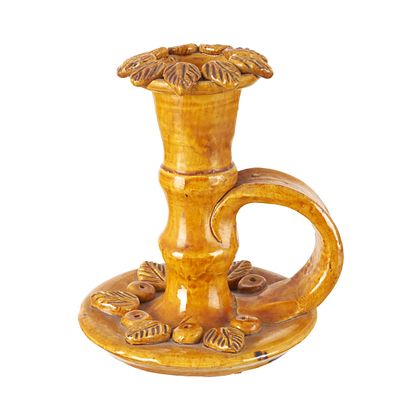 JULIA RAMALHO (n.1946) - Candlestick. Glazed popular clay sculpture, signed JR. Signs of use. 