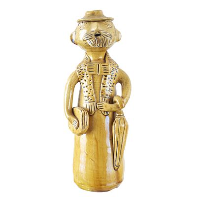 ROSA RAMALHO (1888-1984) - Well versed Man. Glazed popular clay sculpture, signed RR. Signs of 