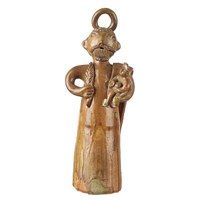 ROSA RAMALHO (1888-1984) - Saint Joseph with the Child. Glazed clay folk sculpture, signed RR. 