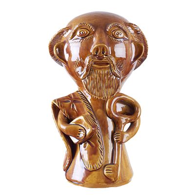 J&Uacute;LIA RAMALHO (b.1946) - Saint Peter. Glazed popular clay sculpture, signed JR. Signs of use. 