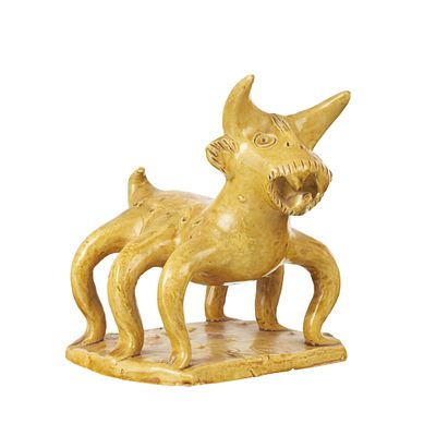 ROSA RAMALHO (1888-1984) - Wild Animal. Glazed folk clay sculpture. Signed RR. Signs of use. 