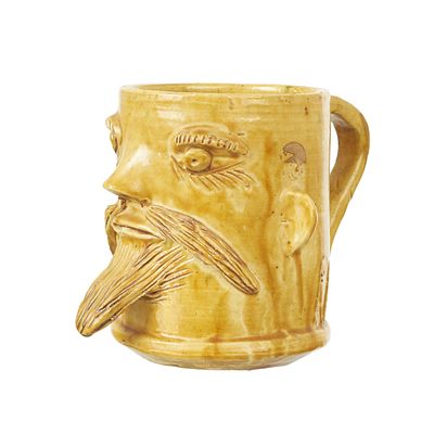 ROSA RAMALHO (1888-1984) - 'Male Head' Mug. Glazed folk clay sculpture. Signed RR. Signs of use. 