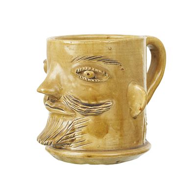ROSA RAMALHO (1888-1984) - 'Male Head' Mug. Glazed folk clay sculpture. Signed RR. Signs of use. 