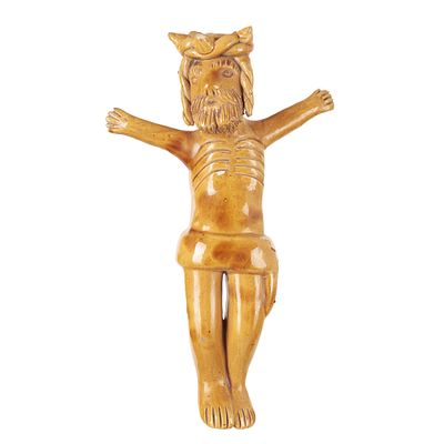J&Uacute;LIA RAMALHO (b.1946) - Christ. Glazed popular clay sculpture, signed JR. Signs of use. Dim.:26cm.