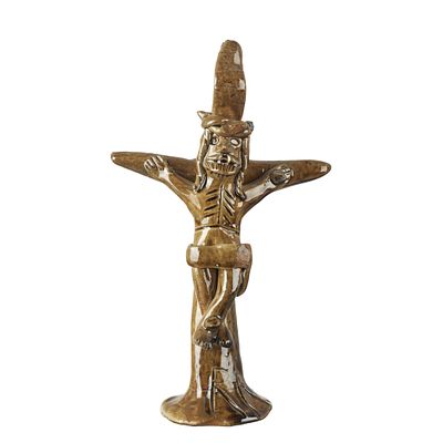 ROSA RAMALHO (1888-1984) - Christ with crucifix. Glazed clay folk sculpture, signed RR. Signs of 