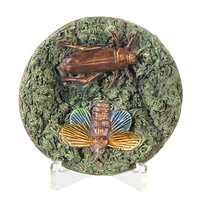 'Insects' earthenware plate by Manuel Mafra. Caldas earthenware, made by Manuel Mafra, with 