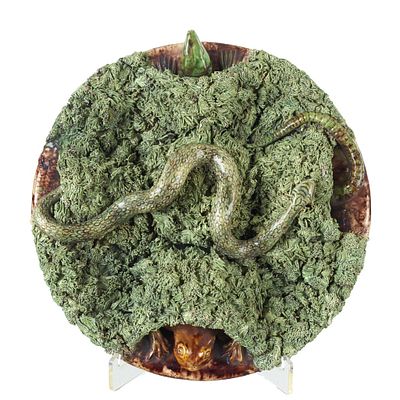 'Snake, Toad and Lizard' earthenware plate by Manuel Mafra. Caldas earthenware, made by Manuel 
