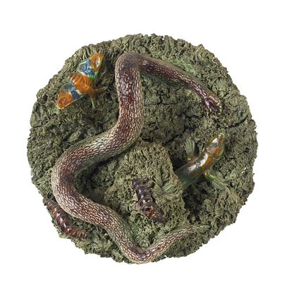 'Snake' earthenware plate by Jos&eacute; Cunha. Caldas earthenware, produced by Jos&eacute; A. Cunha, late 