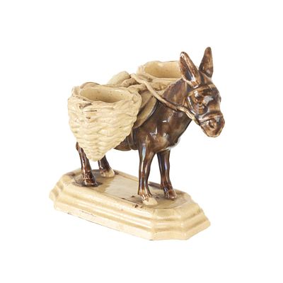'Donkey with baskets' toothpick holder in Caldas earthenware. Caldas earthenware, produced by 