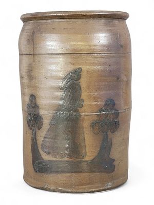 WESTERN PA OR WEST VIRGINIA STONEWARE "PEOPLE" JAR. Probably Uniontown, Pennsylvania or 