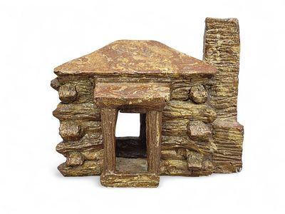 OHIO SEWER TILE LOG CABIN. Initialed and dated 1925. Variegated clay, with exceptional detail. 