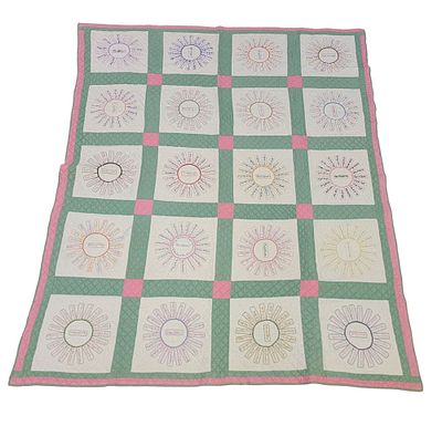 OHIO VALLEY FRIENDSHIP QUILT. 1920-1940, cotton. Approximately 400 names stitched in 20 star 