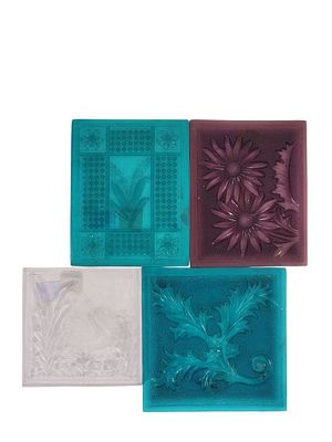 FOUR PRESSED GLASS WINDOW PANES. Mosaic Glass, Fostoria, Ohio or Addison Glass, Addison, New 
