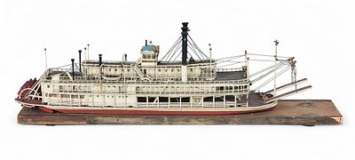 MODEL OF THE PACKET BOAT CAPE GIRARDEAU. Wellsburg, West Virginia, 1960s, painted, wood, wire 