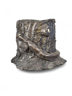 SEWER TILE TREE STUMP PLANTER. Ohio, early 20th century, earthenware. Sewer tile pipe in 