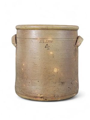 OHIO FOUR-GALLON STONEWARE JAR. Tuscawaras County, late 19th century, salt-glazed stoneware. 