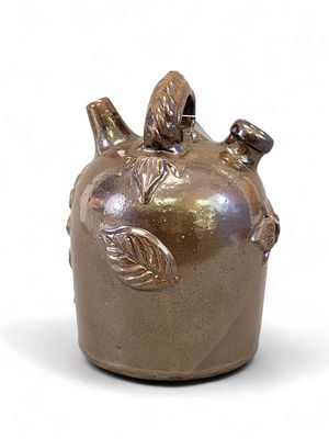 OHIO HARVEST JUG. Probably Akron area, c. 1880. Domed jug with molded handle and applied 