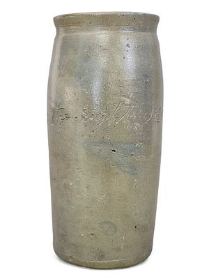 FOLKSY STONEWARE JAR. Midwestern, possibly Indiana, 2nd half-19th century. Tall quart canner 