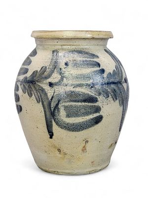 DECORATED STONEWARE JAR. Ohio or Pennsylvania, 3rd quarter-19th century. One-gallon ovoid jar 