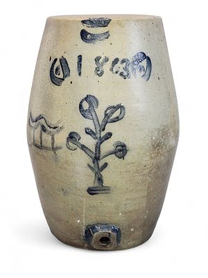 DATED 1863 STONEWARE COOLER. Probably Ohio, 1863. Probably ten gallons, with freehand cobalt 