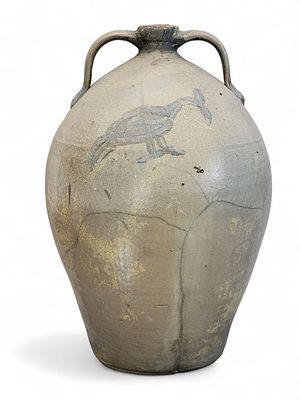 BIRD-DECORATED STONEWARE COOLER. Portage County, Ohio, 3rd quarter-19th century. Probably eight 