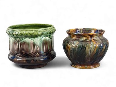 TWO OHIO ART POTTERY JARDINERES. Probably Muskingum County, 20th century, earthenware. Two 